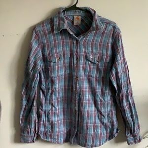 Blue and pink Cahartt flannel shirt